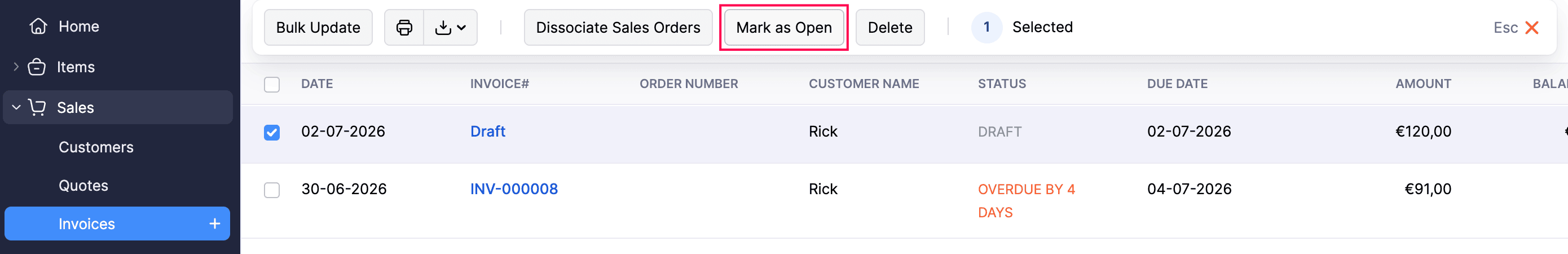 Bulk Open Invoices