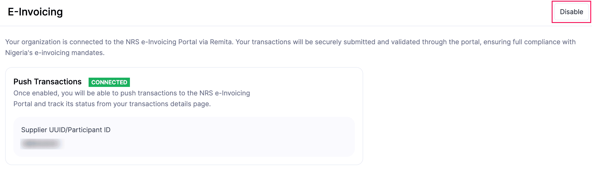 Disable e-Invoicing