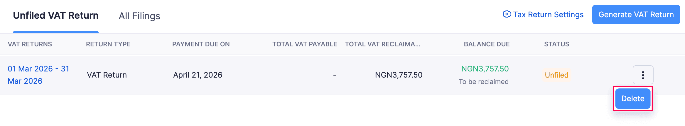 Delete Tax Return