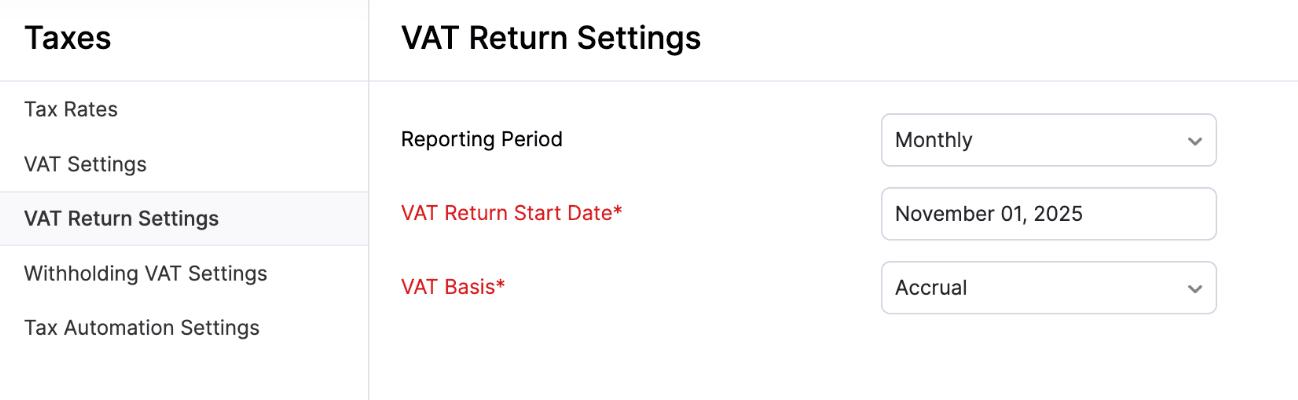 VAT Return Settings