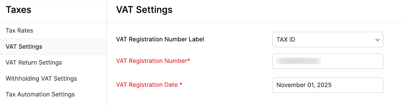 VAT Settings