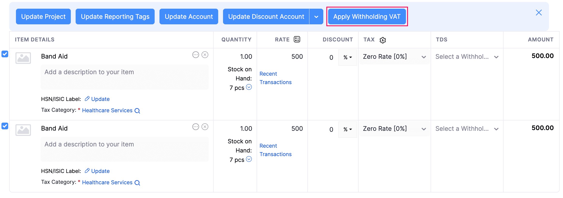 Apply Withholding VAT to Invoice