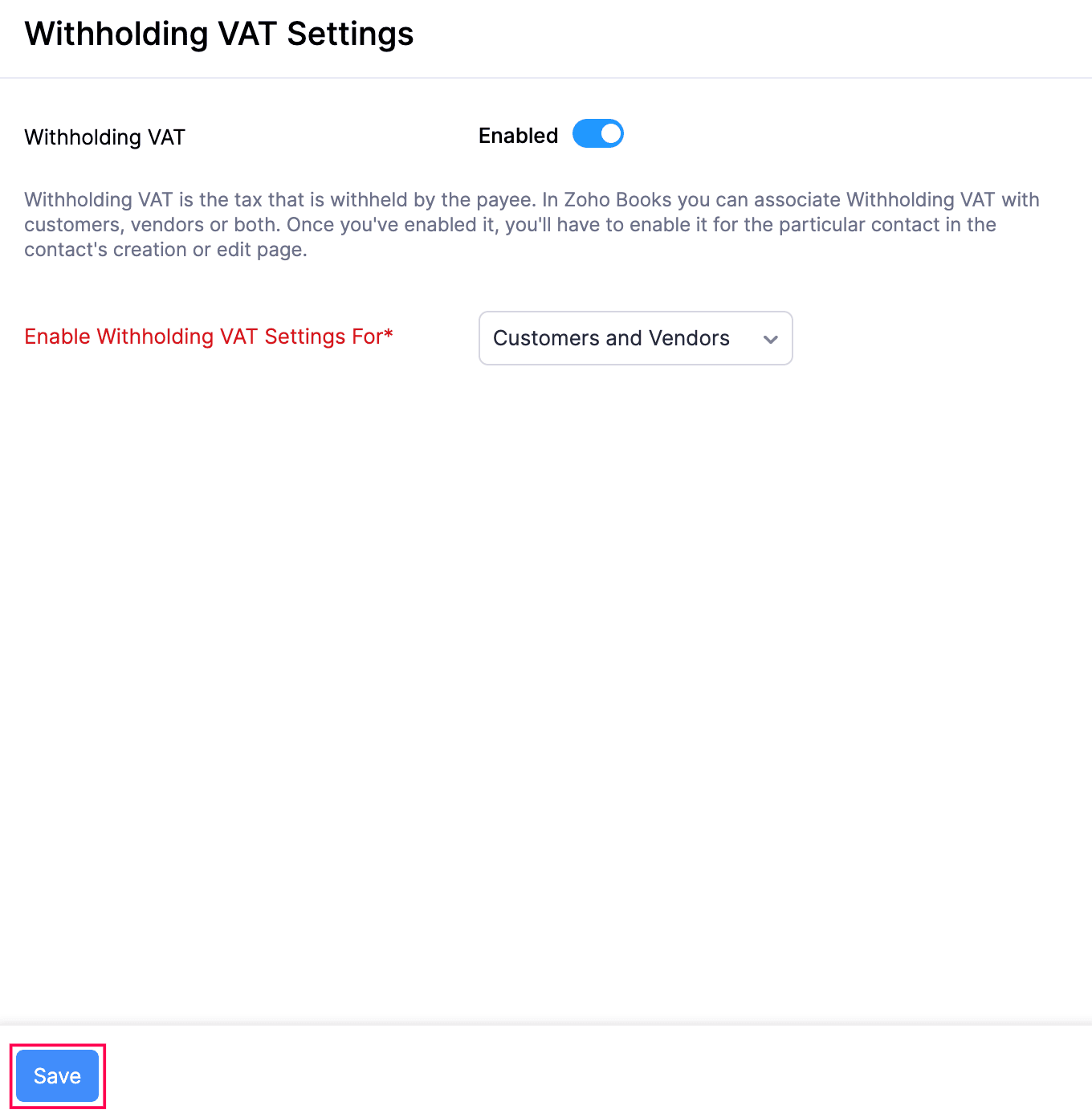 Withholding VAT Settings