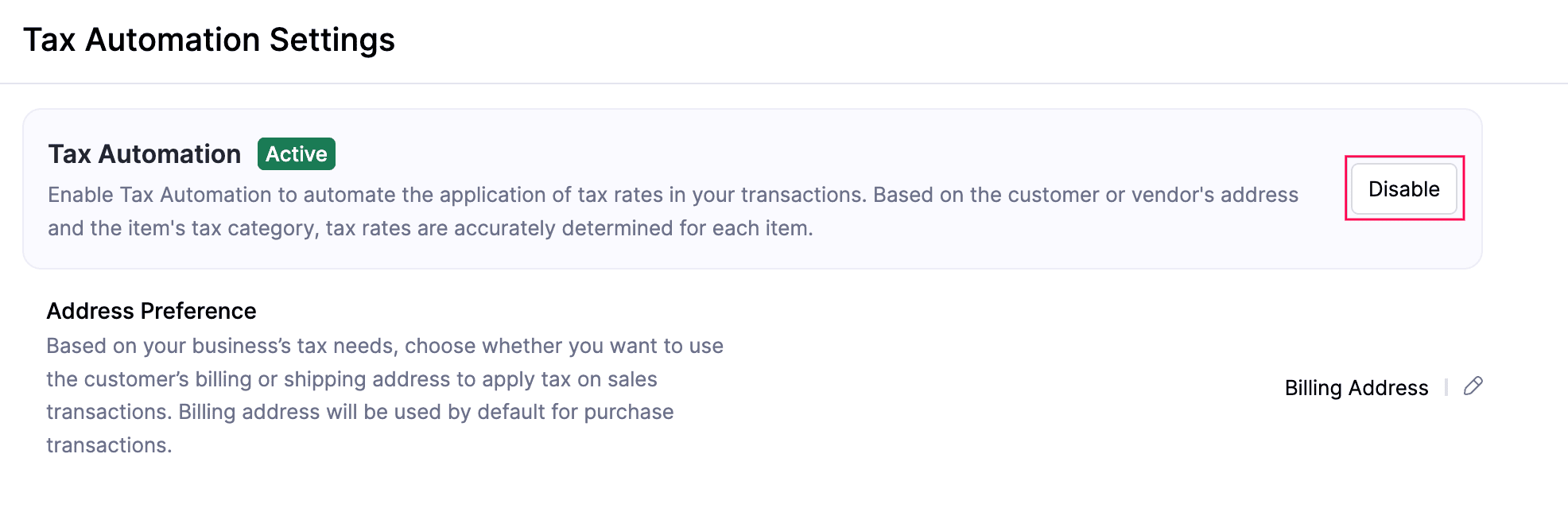 Disable Tax Automation