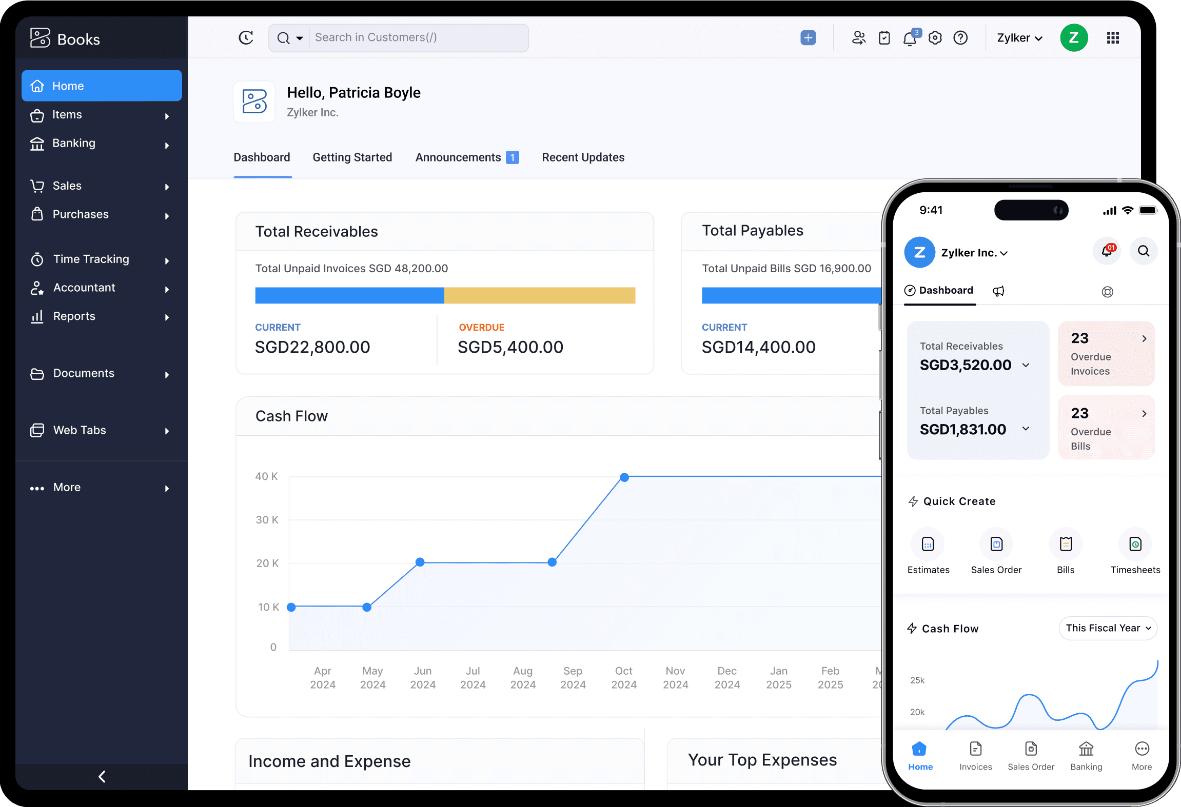 Zoho books dashboard
