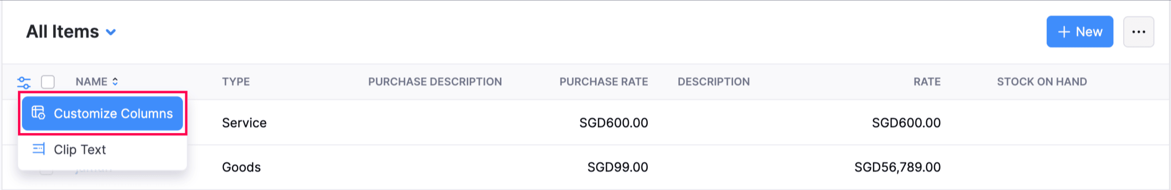 Customize Columns
