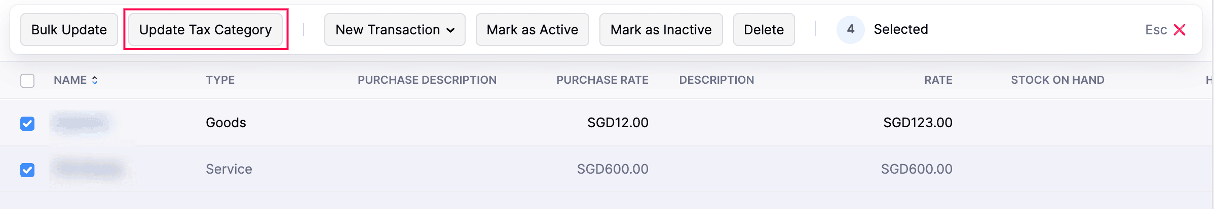 Bulk Update Tax