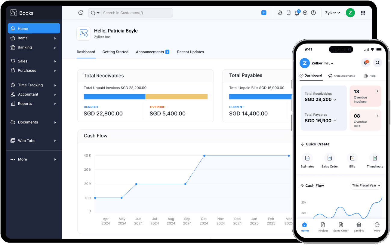 Zoho books dashboard