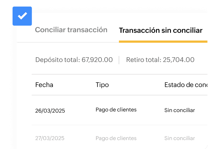 List shows unmatched transactions and unreconciled bank statements.