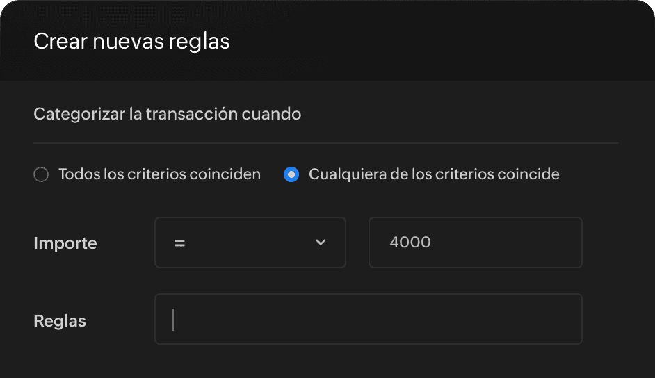New rule creation tab with fields for setting up criteria with conditions and rules.