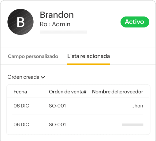 Información contextual con listas relacionadas