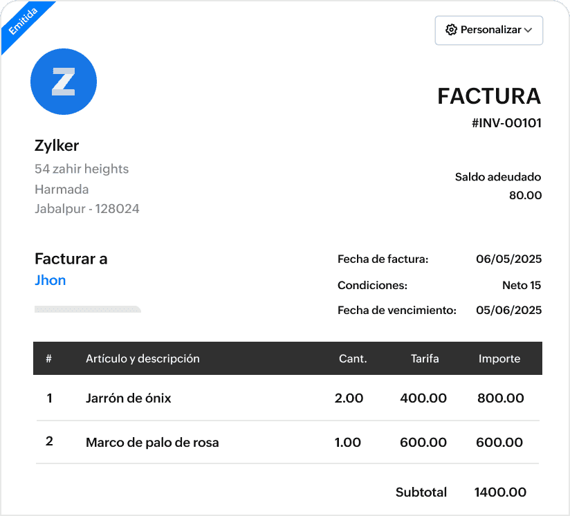 Personaliza los documentos de transacción
