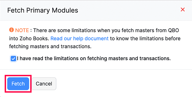 Fetch primary modules popup
