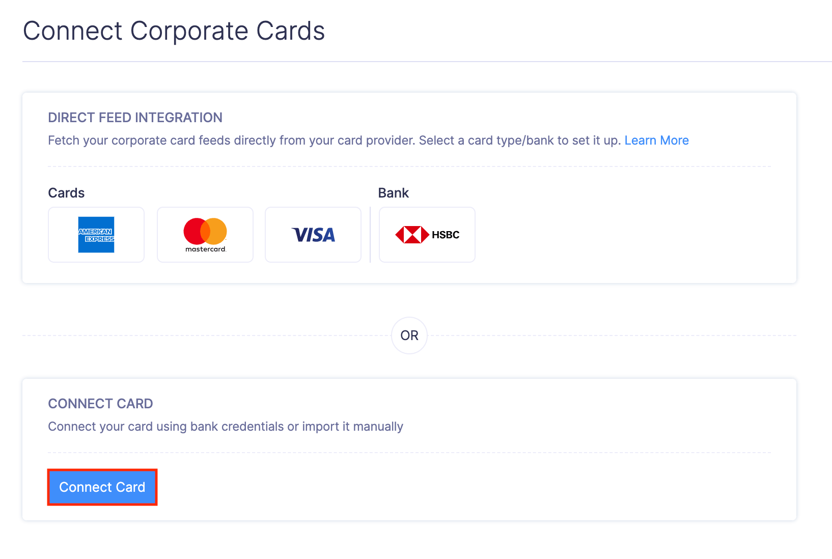 Adicionar Cartões Corporativos