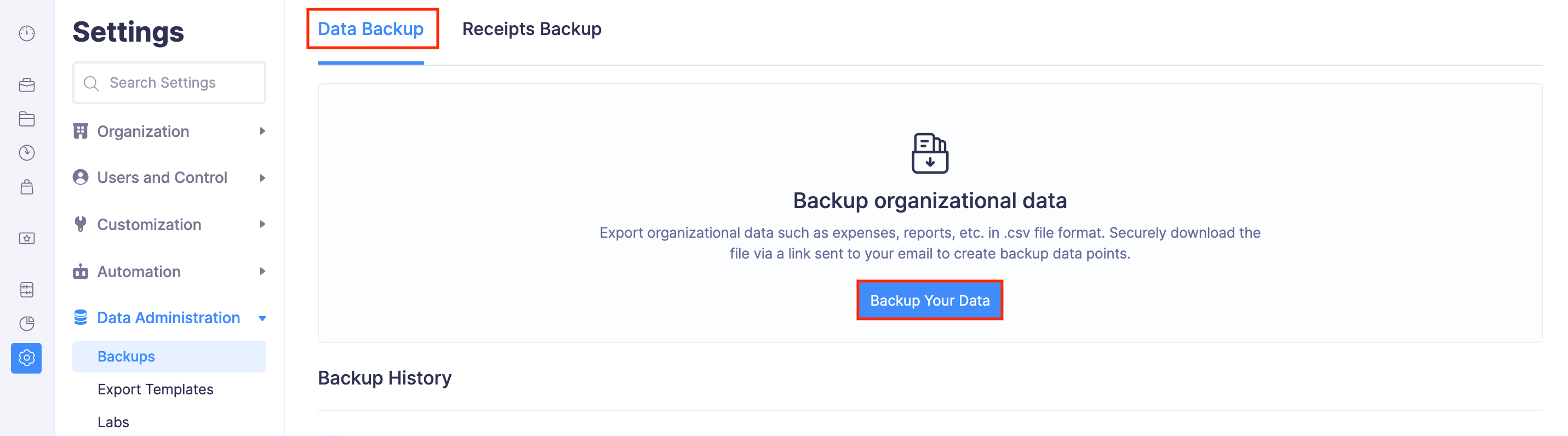 Backup Organizational Data