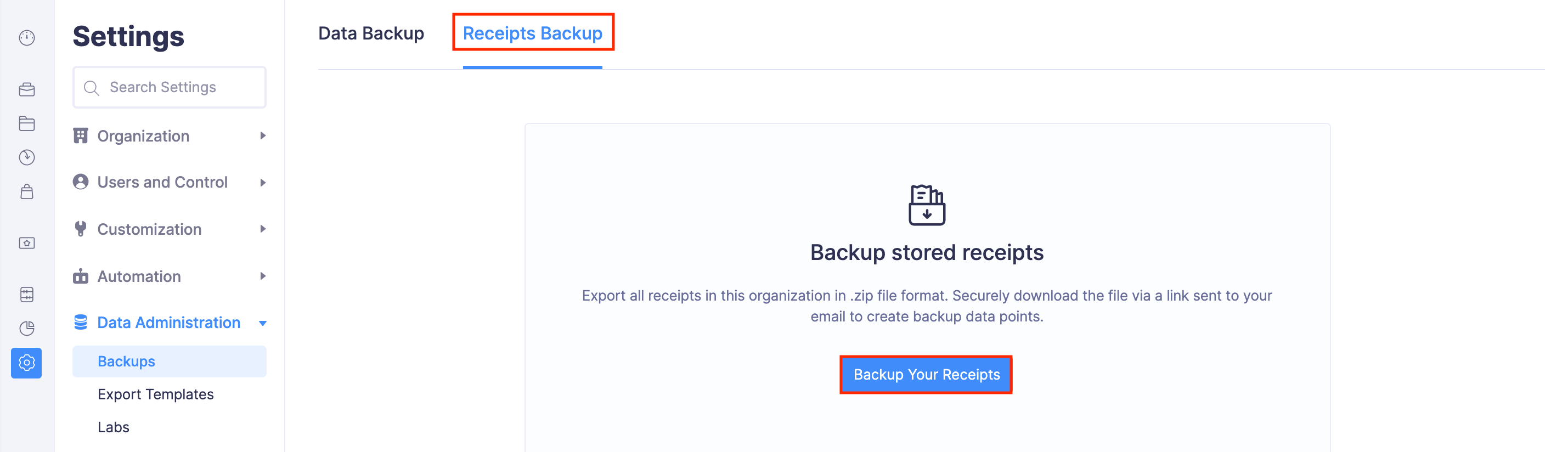 Backup Receipts