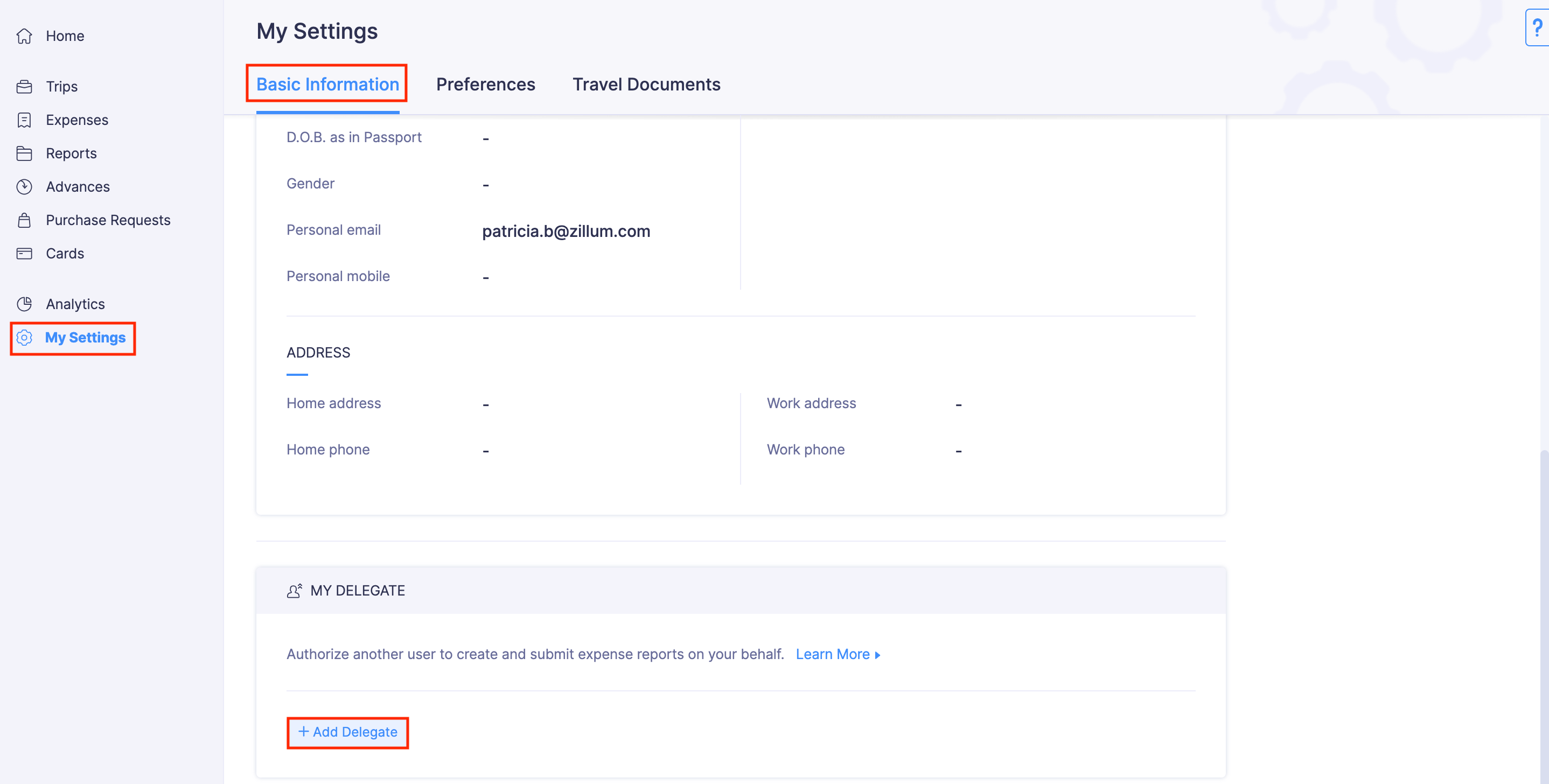Adding A Delegate User Guide Zoho Expense