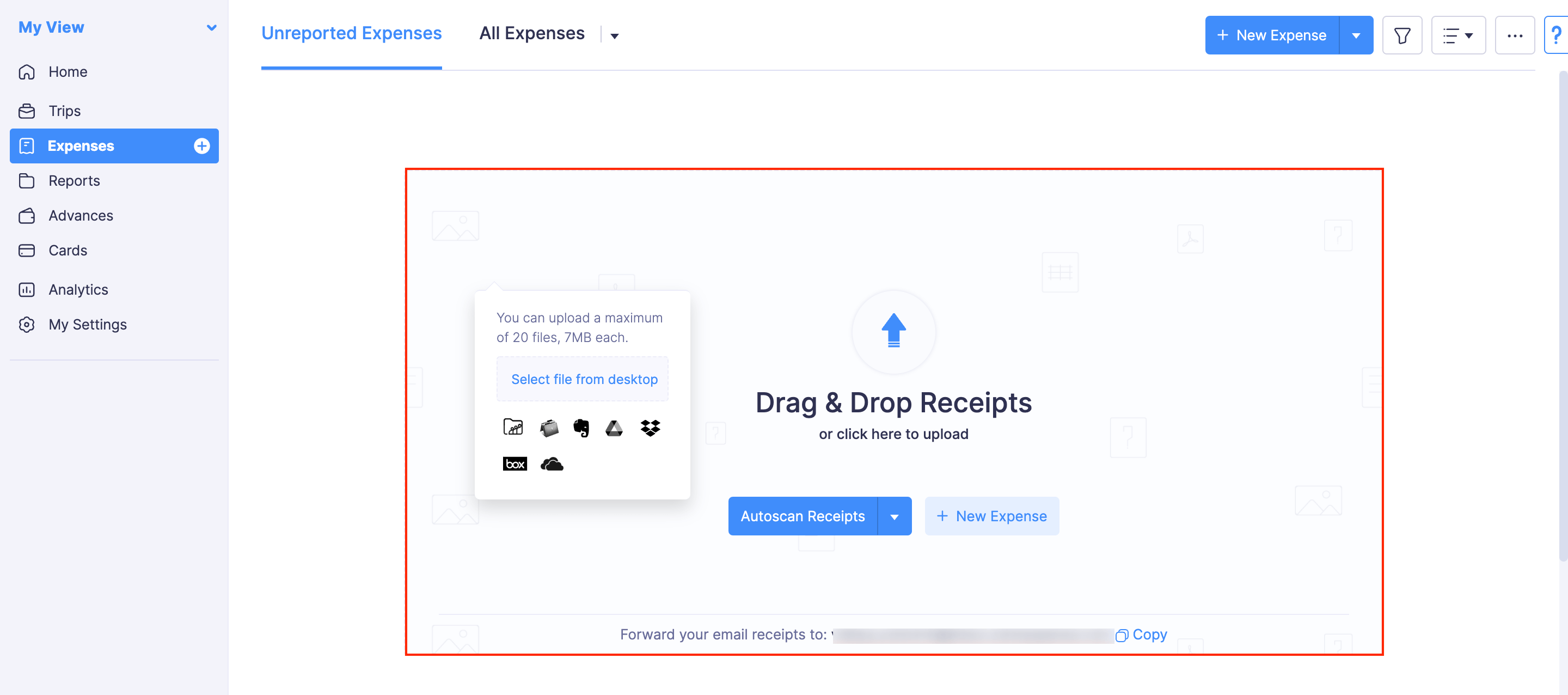 Upload Receipts from Cloud