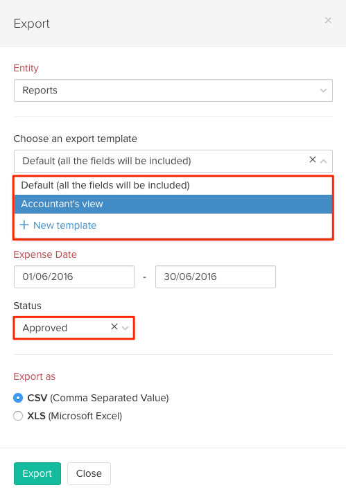 Exporting expense reports for admins