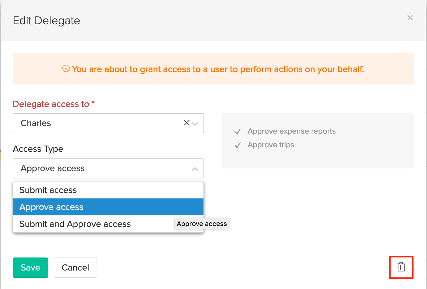 Edit delegate access in Zoho Expense