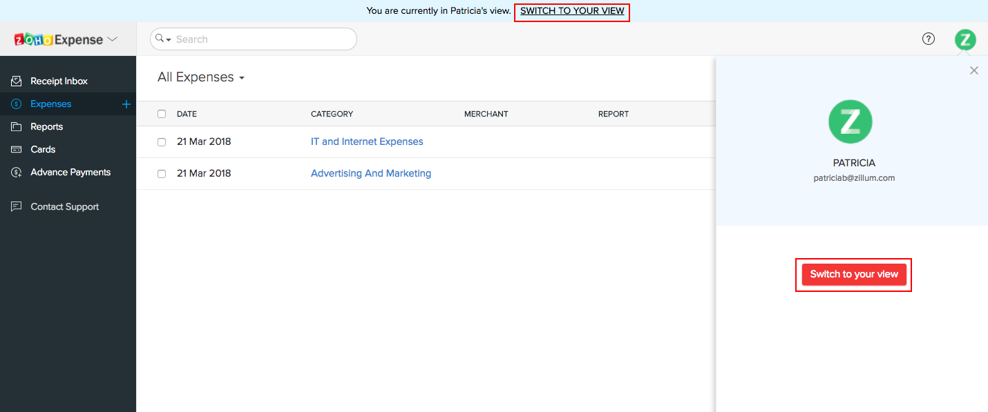 Switch to your view from profile