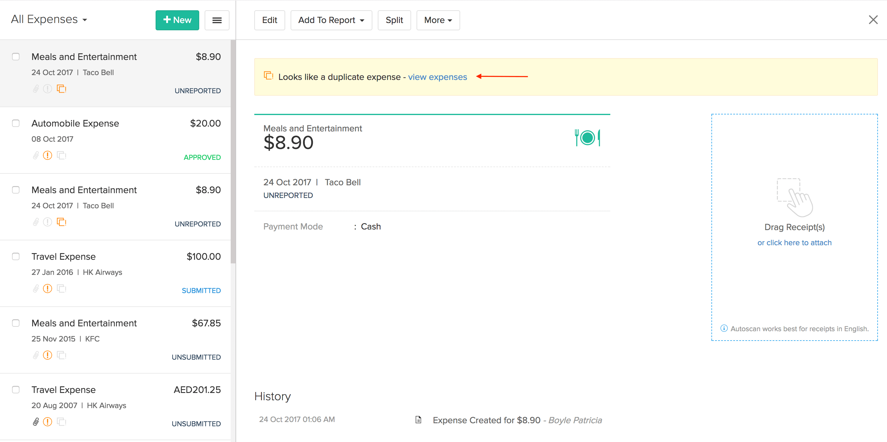 Notification about duplicates