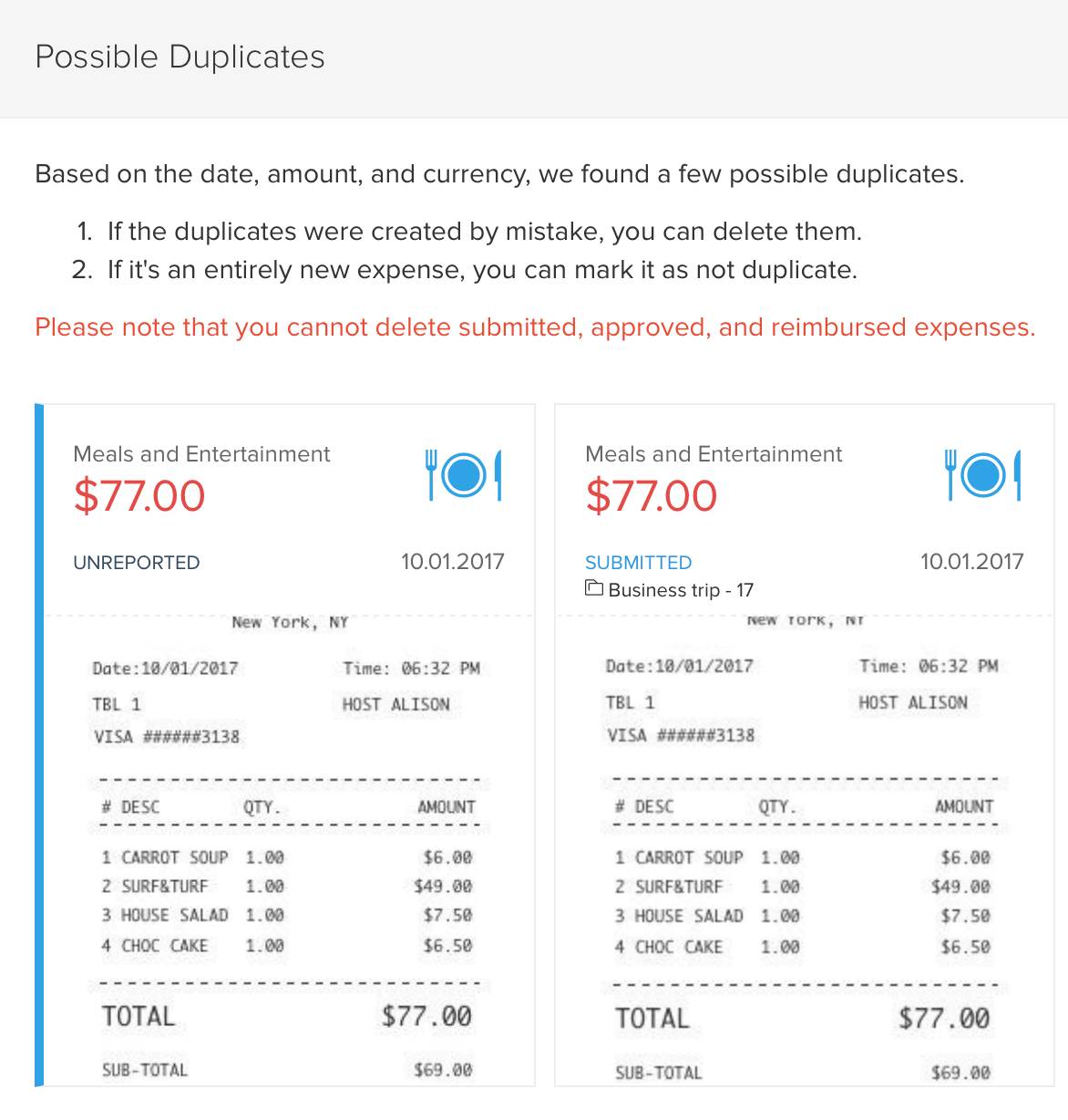 Duplicate action popup