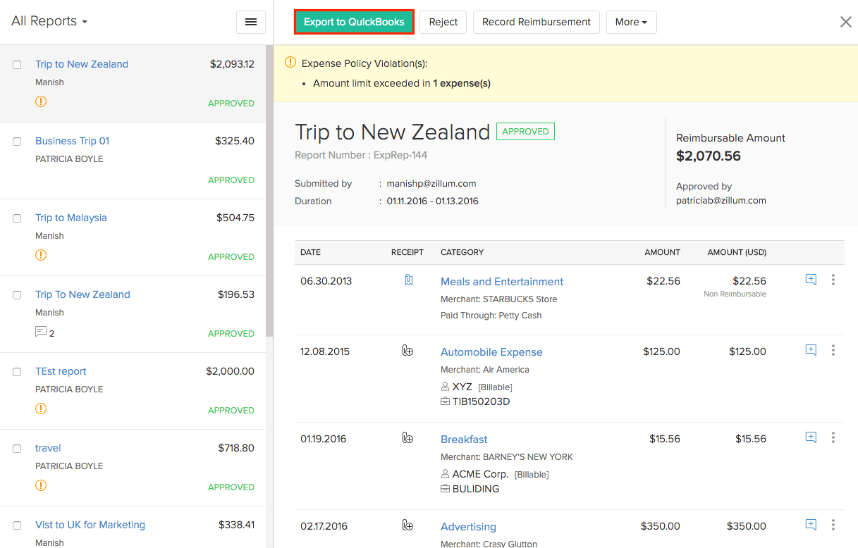 Export to QuickBooks Desktop