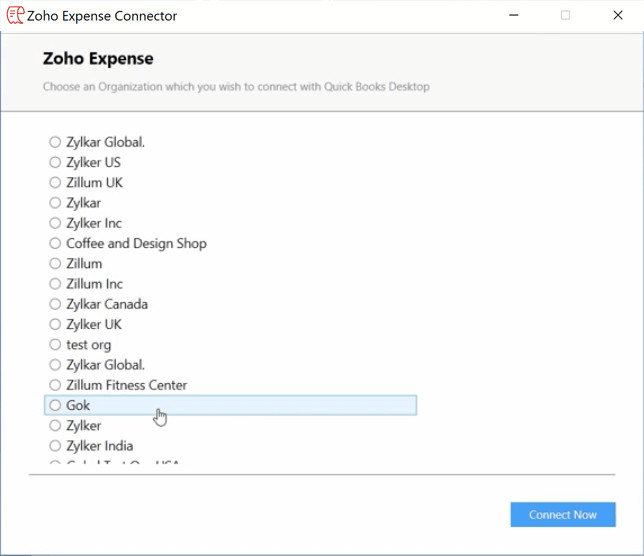 select organisation for integration