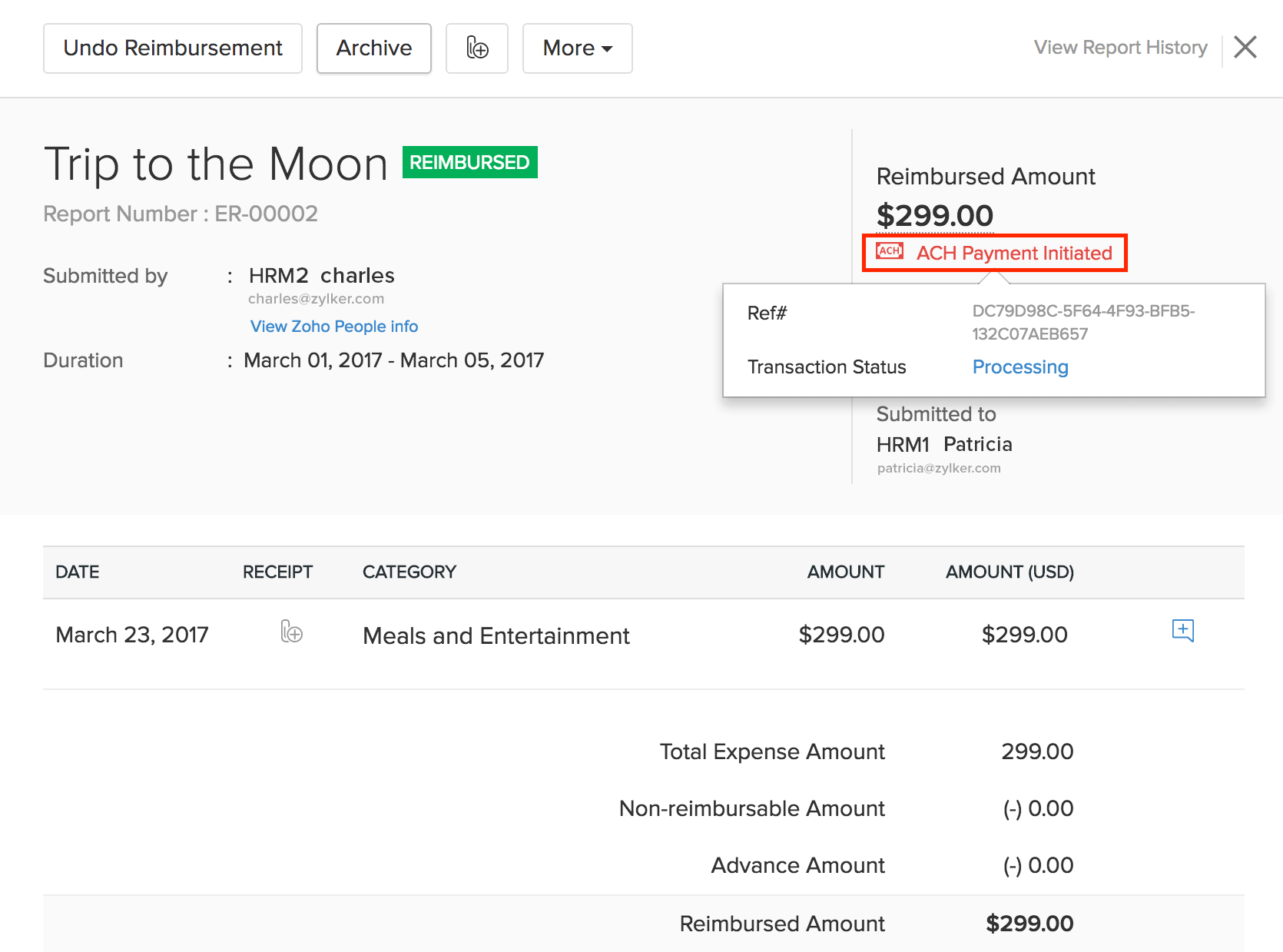 ACH payment initiated