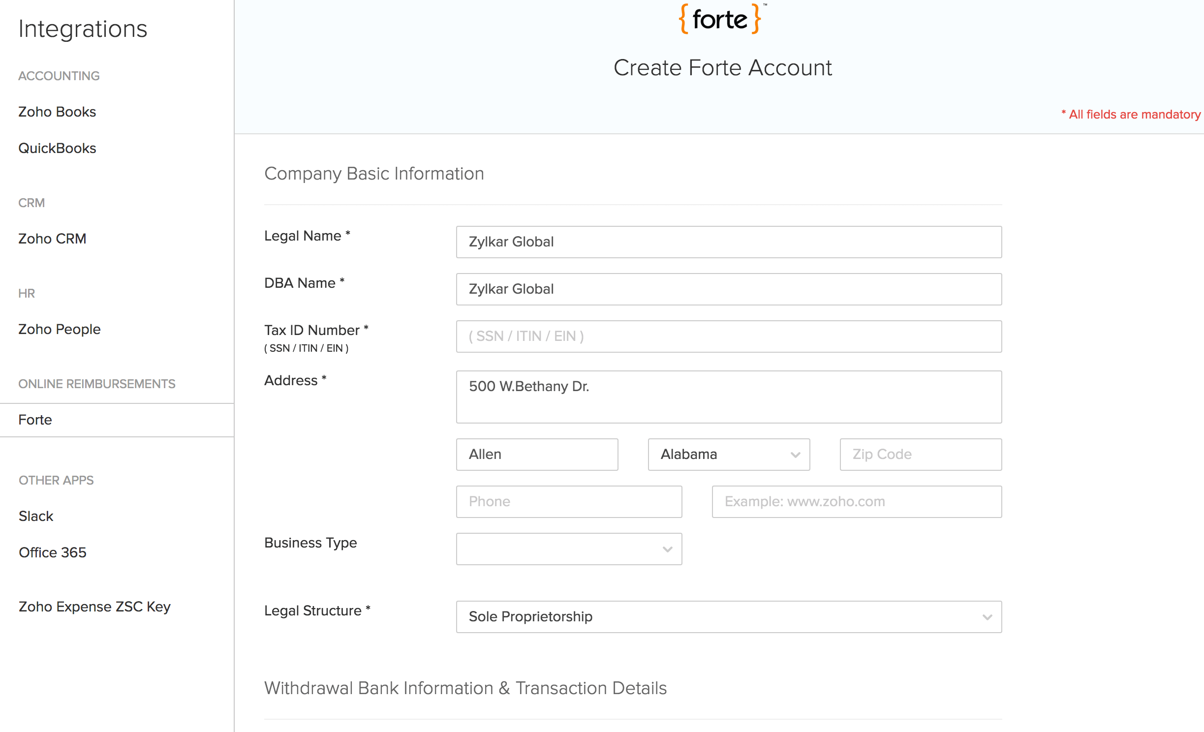 Create forte account