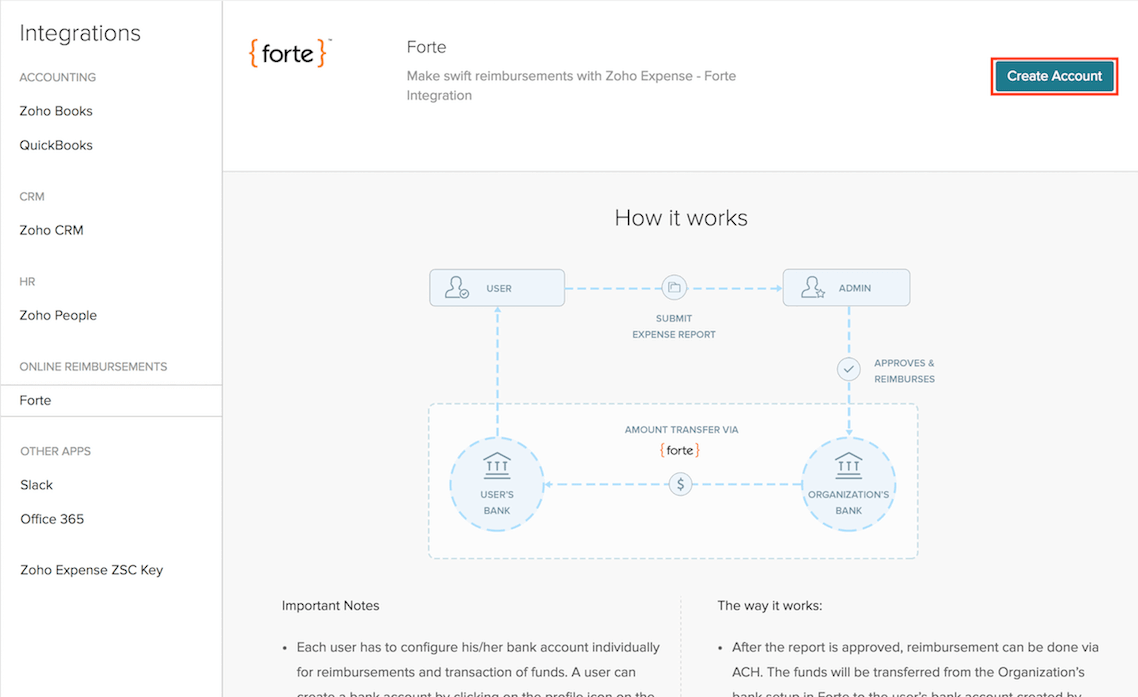 Enable reimbursement by ACH