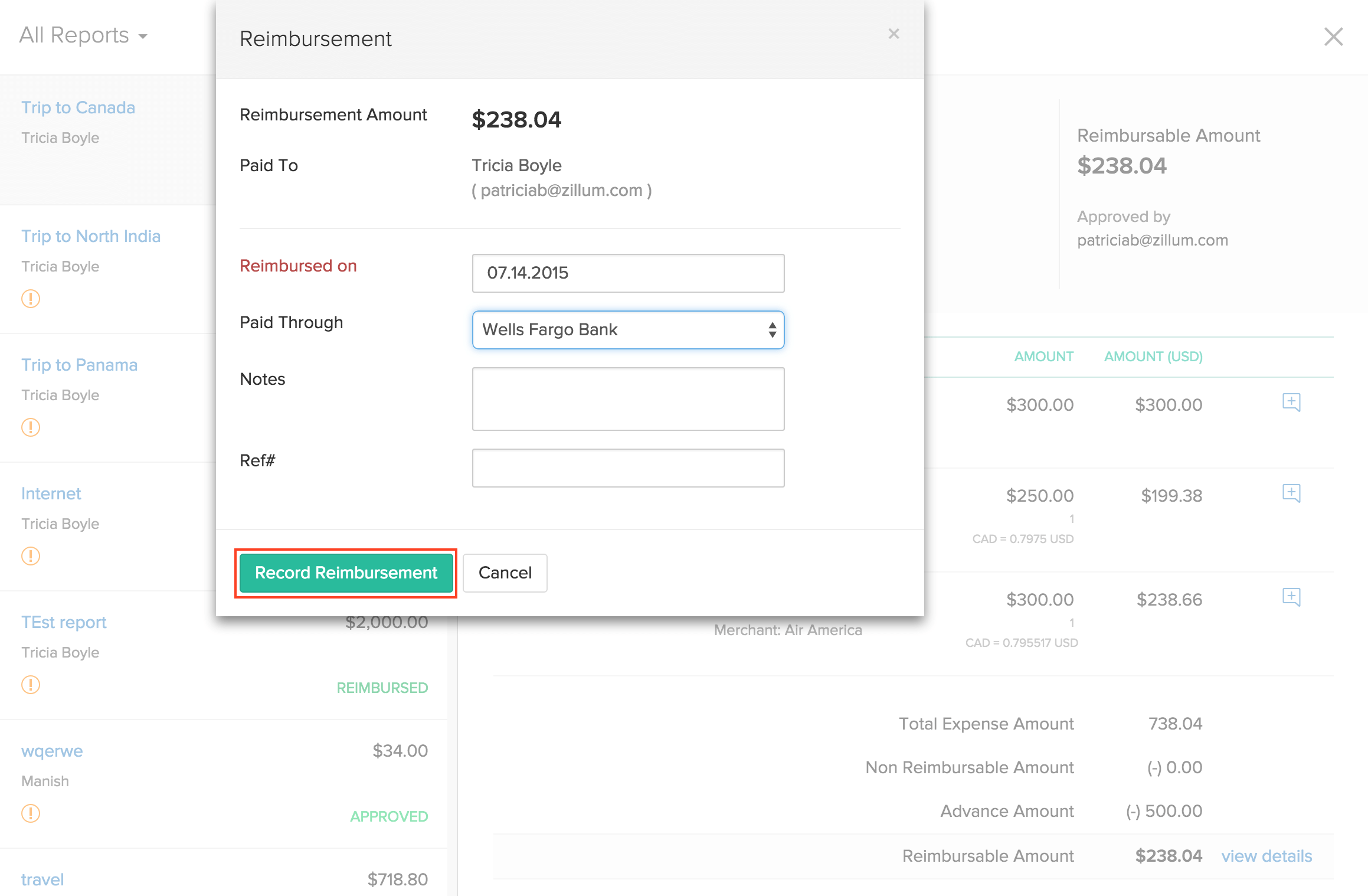 Record Reimbursement
