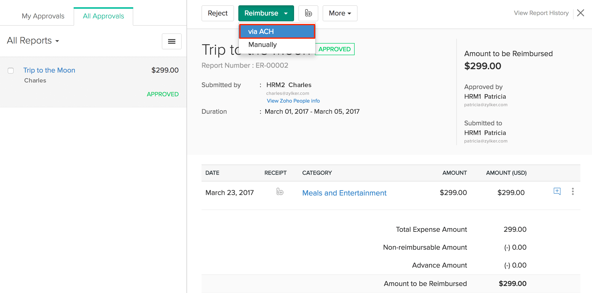 Online Reimbursements | User Guide | Zoho Expense