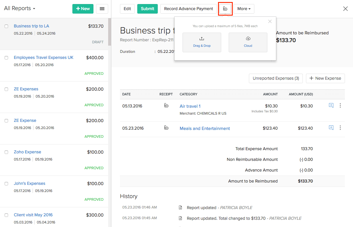 Attaching files to a report