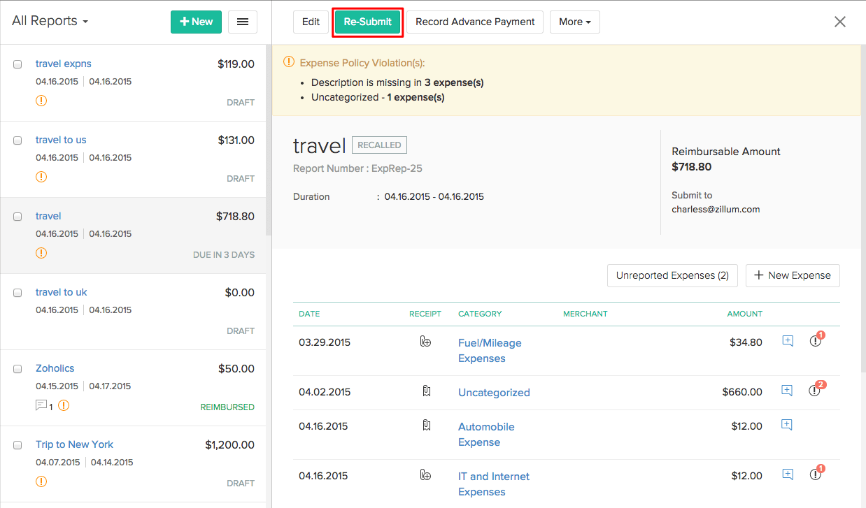 Re-submitting Report