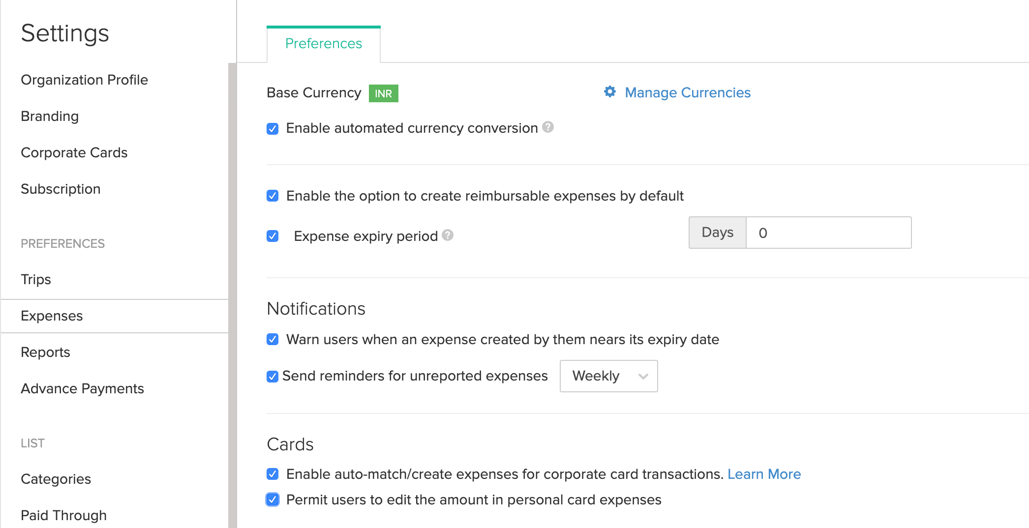 Expenses Preferences
