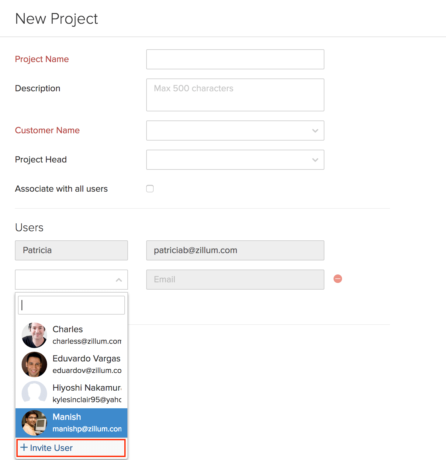 Associate users to projects