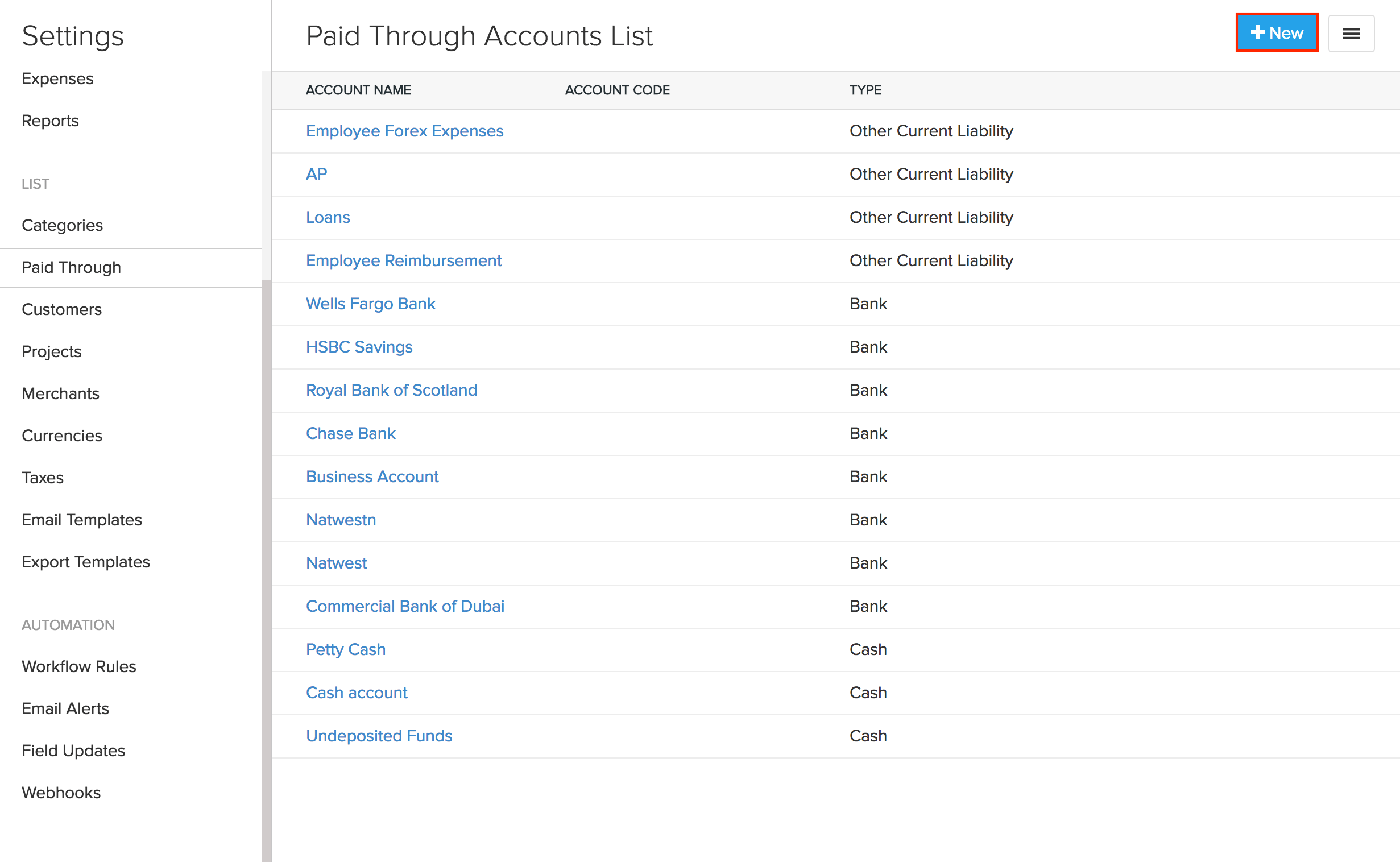 new paid through account