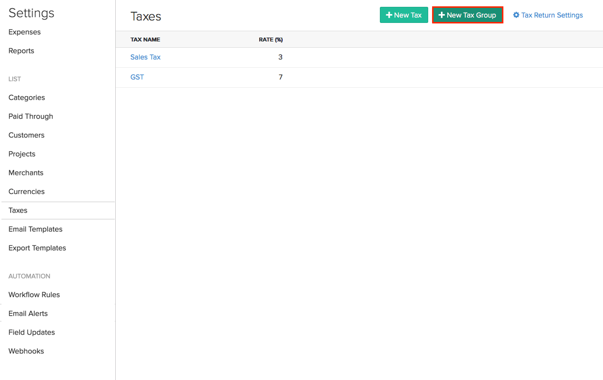 Creating new tax group - Aus