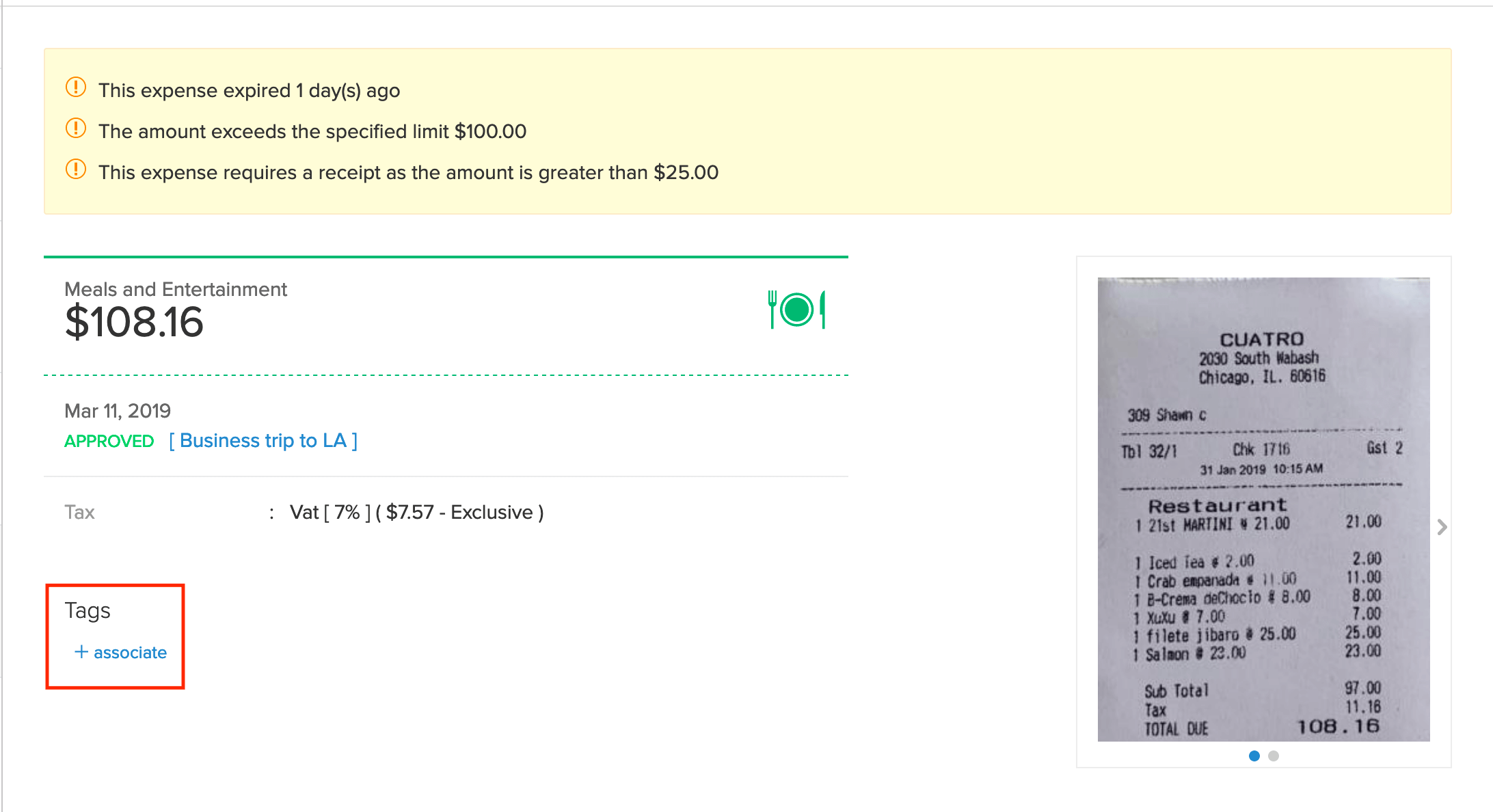Associating Tags to existing Expenses