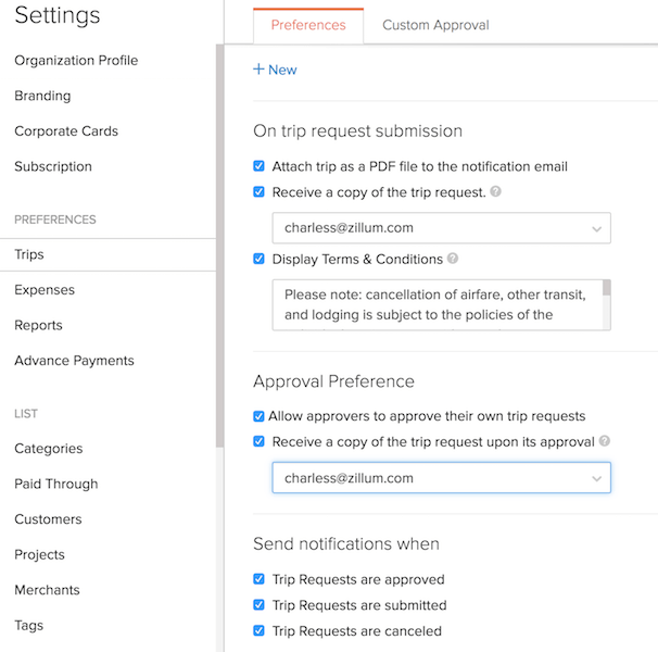 Customise trip fields