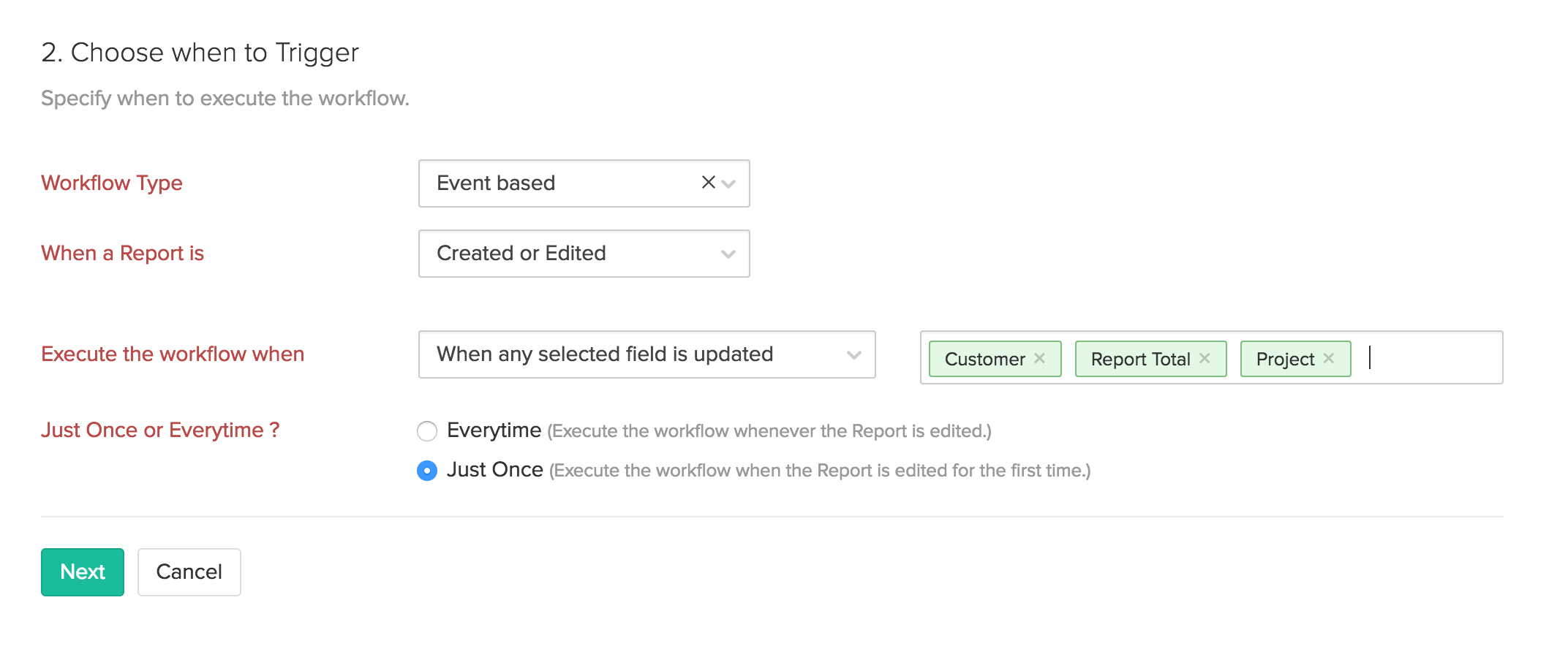 Event based workflow