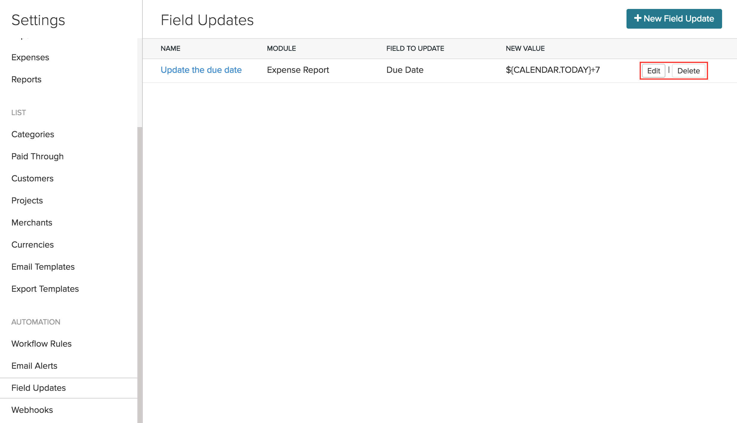 Deleting your field update