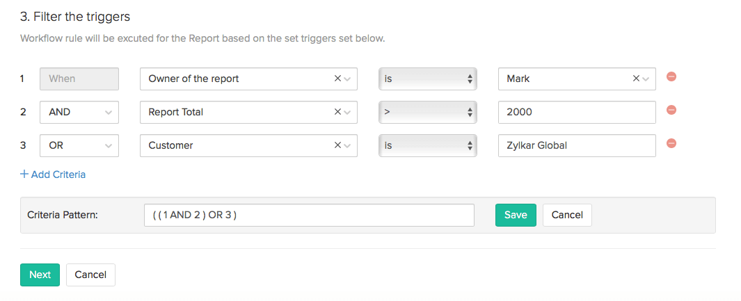 editing the criteria