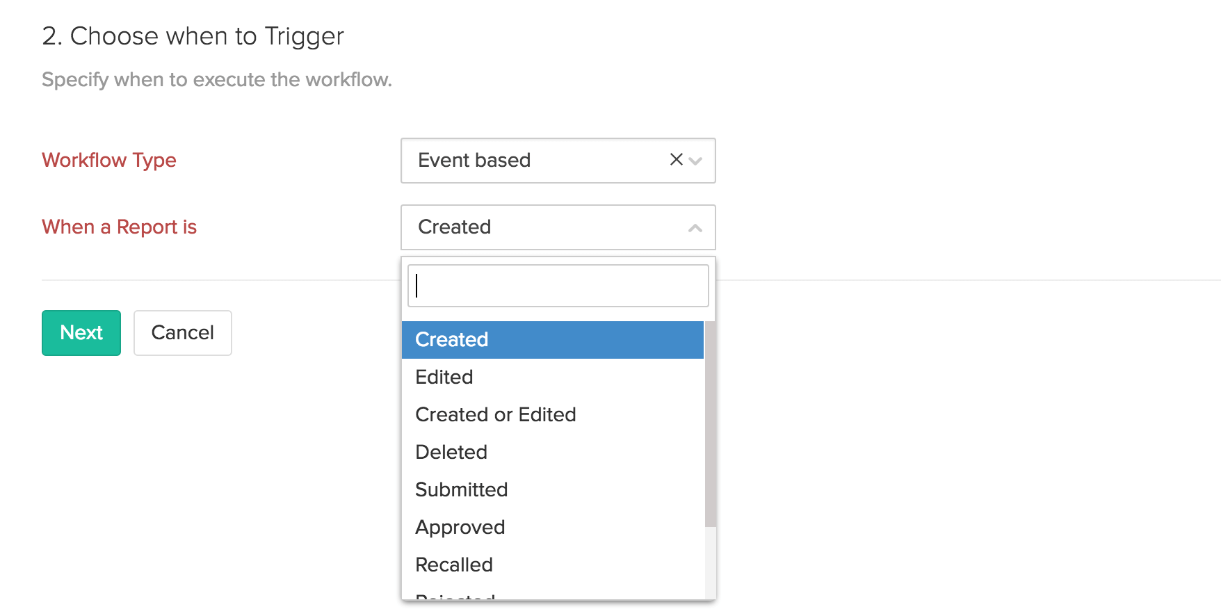 Event based workflow