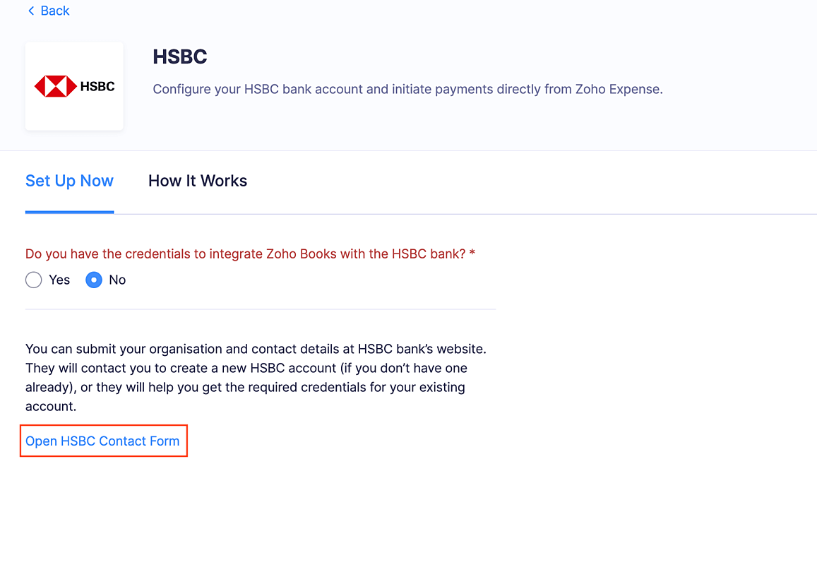 Abra o formulário de contato do HSBC