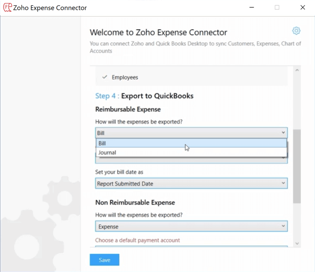 Export to QuickBooks Desktop for reimbursable expenses