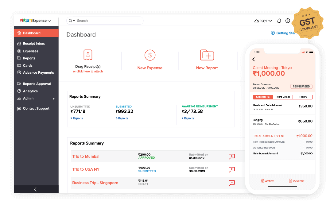 Online Expense Report Software Zoho Expense