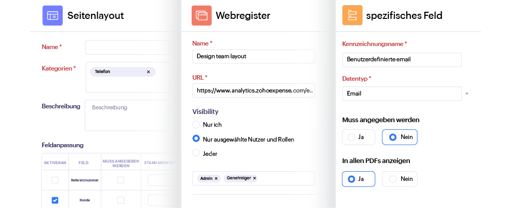 Screenshot of customization options in Zoho Expense